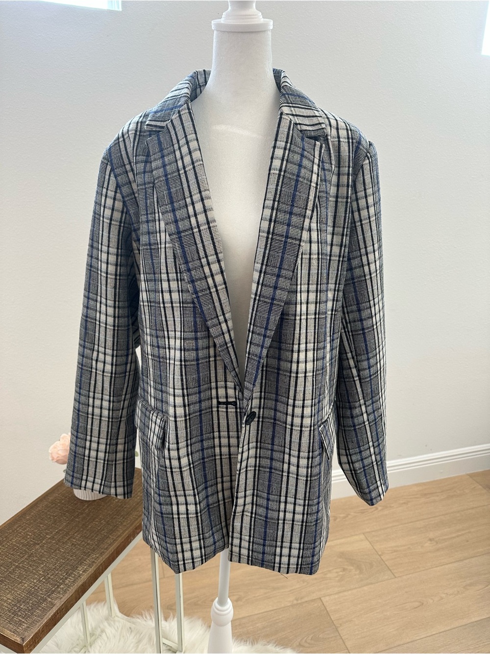 Plaid Single-Button Blazer XXL